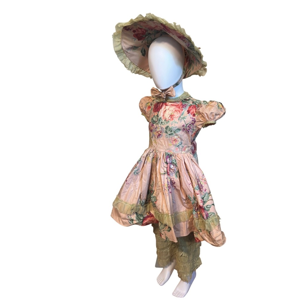 Vintage 1940s Girls Pink Floral Dance Costume Dress Set Southern Belle JS - Picture 4 of 14